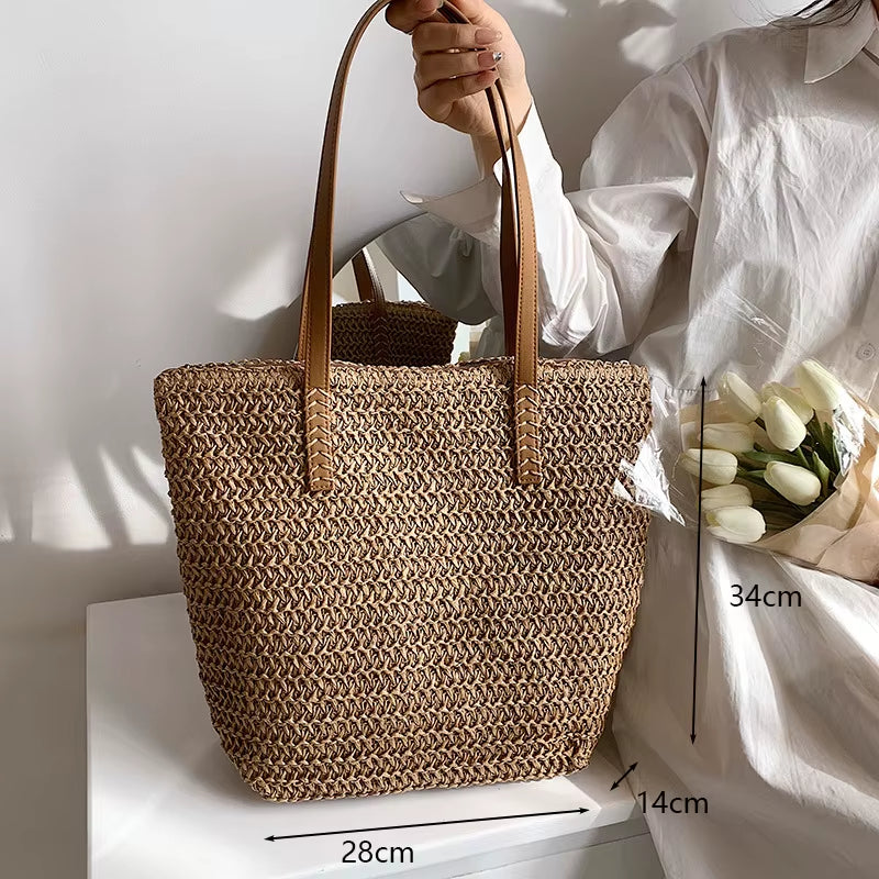 Woven Rattan Bag round Straw Shoulder Bag Small Beach Handbags Women Summer Hollow Handmade Messenger Crossbody Bags