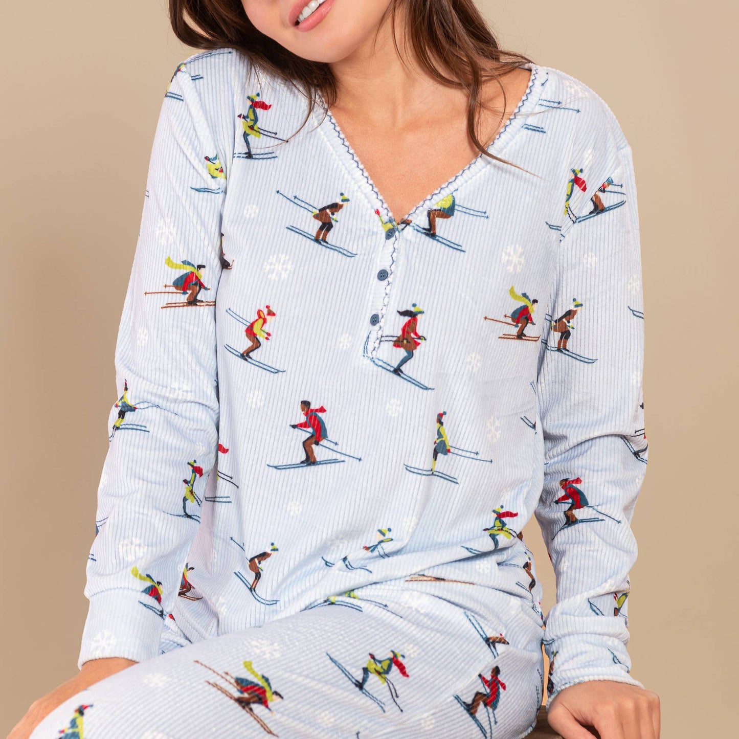 Amanda Blu - It's Snow Time Ski Pajama Top | Long-Sleeve Winter PJs: M