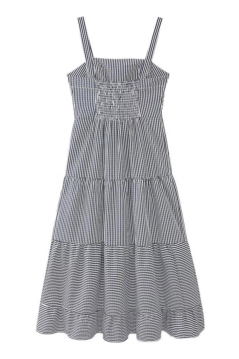 Mccolin - Lobster Motif Gingham Maxi Dress: BLUE / M