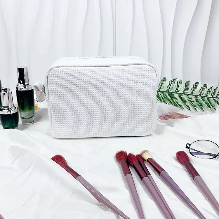 Personalized Makeup Bag -Travel Cosmetic Bag -Custom Waffle Weave Bag- Bridesmaid Gift - Monogram Toiletry Bag - Makeup Bag Set