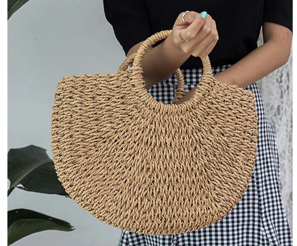 Women's Half Moon Woven Rattan Bag