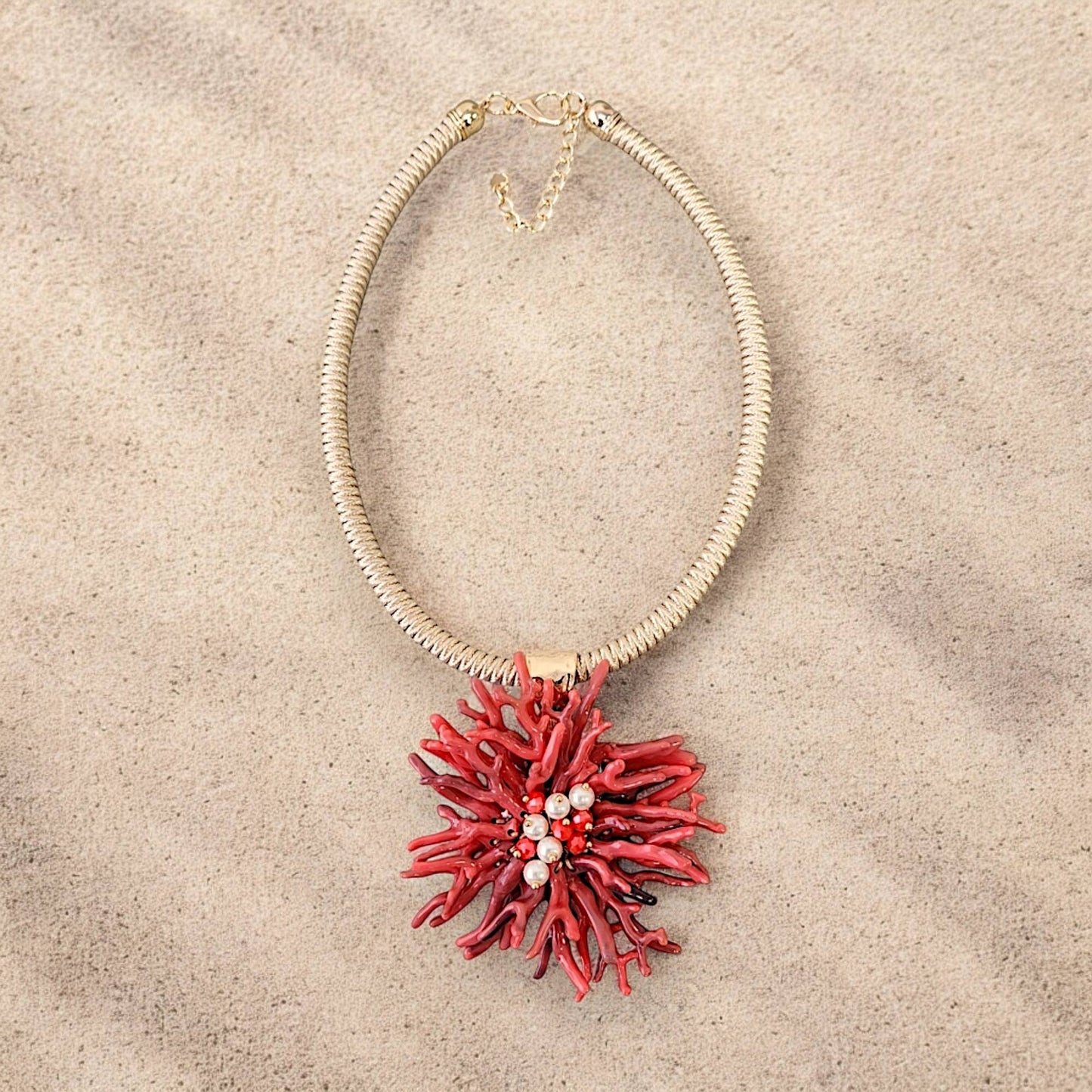 Bijoux Envie Statement Jewelry - Flower Necklace | Coastal Necklace | Seashell Necklace | Red