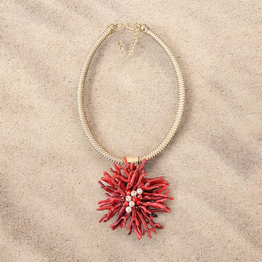Bijoux Envie Statement Jewelry - Flower Necklace | Coastal Necklace | Seashell Necklace | Red