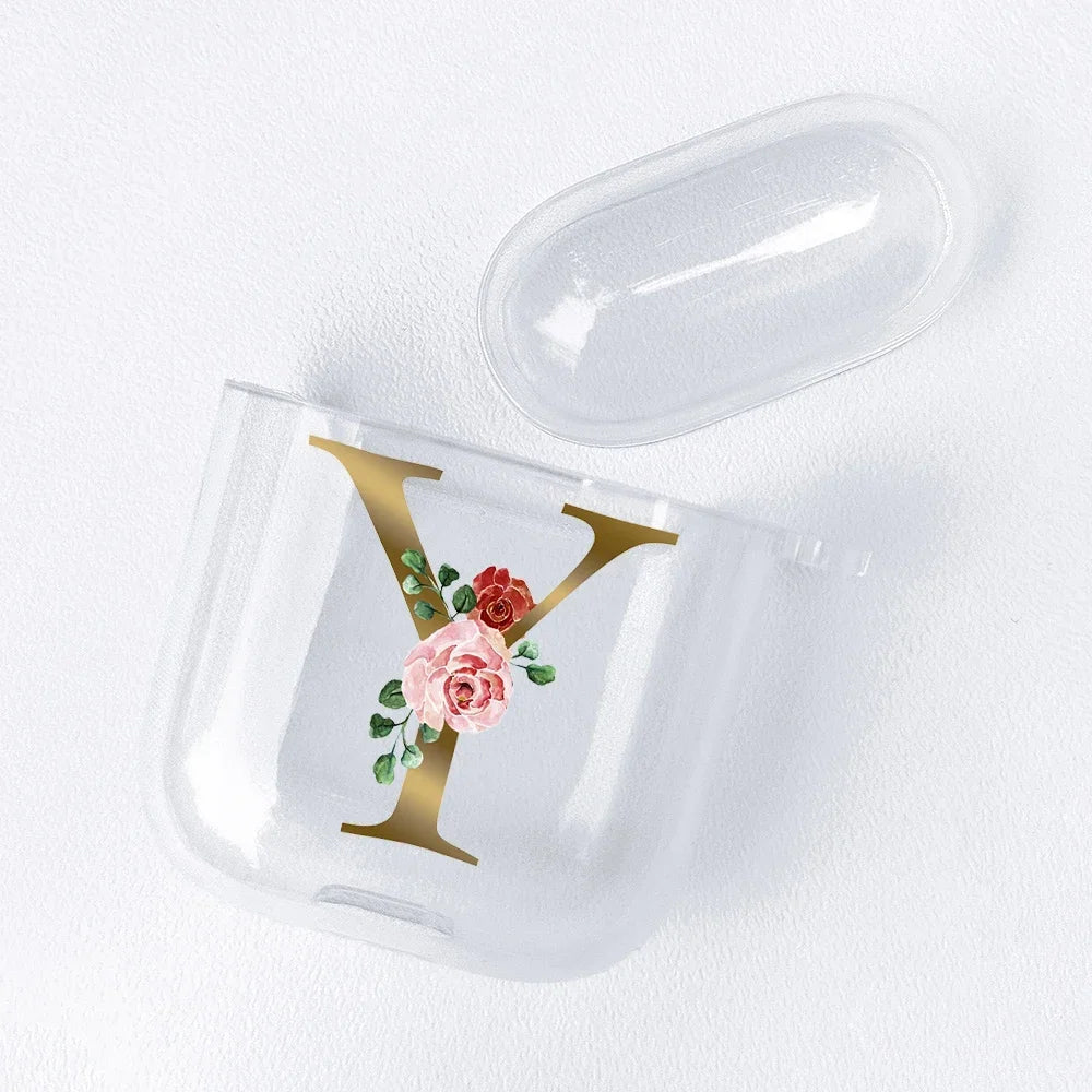 Rose Gold Alphabet Letter Clear Earphone Case For Apple AirPods 4 3rd 2 Pro2 Transparent Cover For Airpod 1 3 Protective Fundas