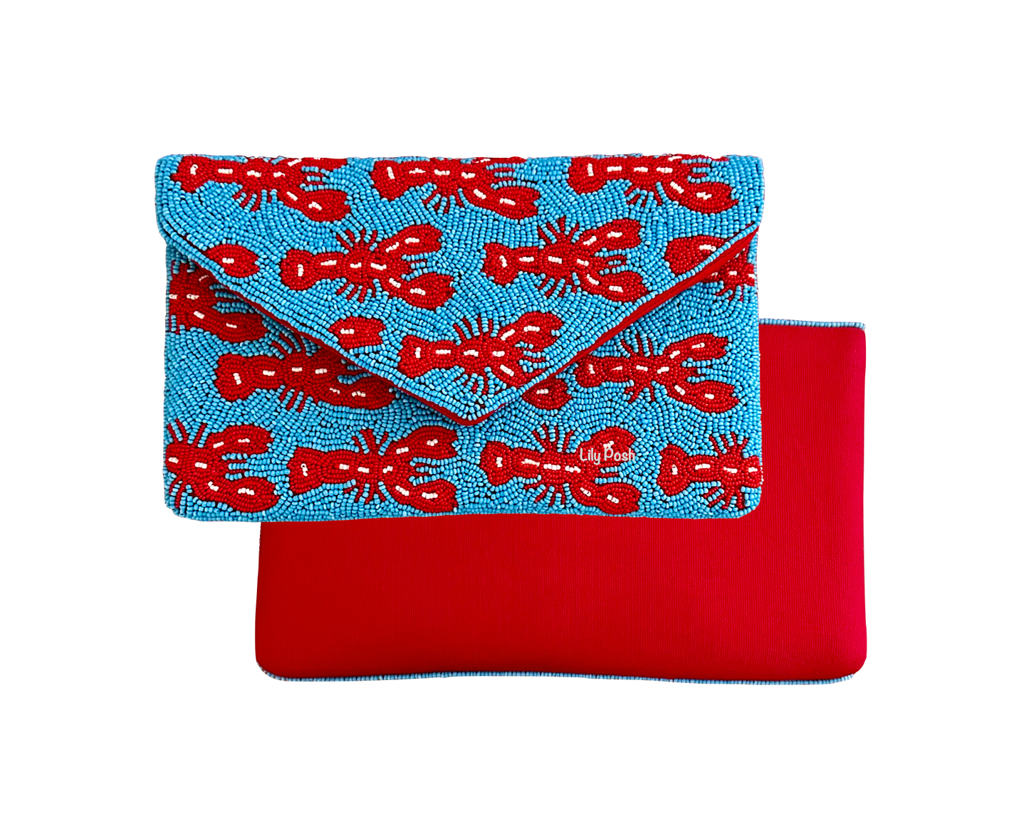 Lily Posh - Beaded Lobster Clutch Crossbody Bag Turquoise Marine Life