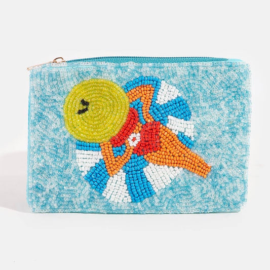 Collections by Fame Accessories - Sunbathing Pool Lady Seed Beaded Coin Purse: MULTI