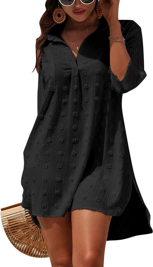 Womens Swimsuit Coverups White Chiffon Bikini Swimwear Beach Cover up Dress Shirt