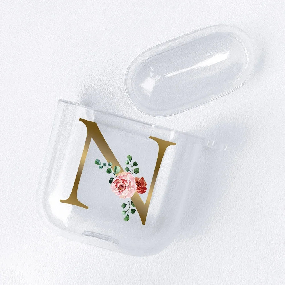 Rose Gold Alphabet Letter Clear Earphone Case For Apple AirPods 4 3rd 2 Pro2 Transparent Cover For Airpod 1 3 Protective Fundas