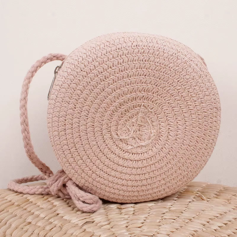 Summer Woven Straw Crossbody Bags for Women Fashion round Handmade Rattan Beach Small Handbag Travel Female Shoulder Bag