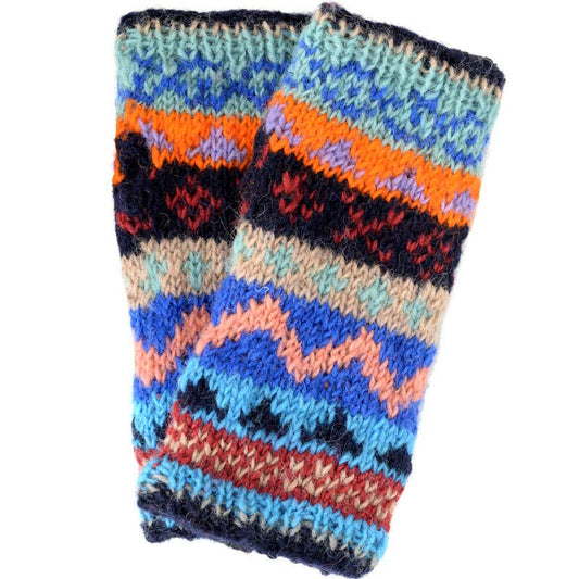 Benjamin International - Patterned Knit Hand Warmers: BLUE AND ORANGE