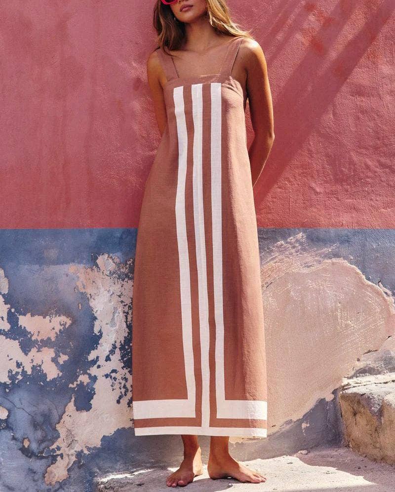 Rosa Clothing - Colorblocked resort slip maxi dress: Red / M