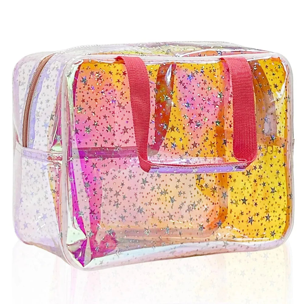 Fashion Clear PVC Star Cosmetic Bag Waterproof Transparent Travel Toiletry Bag Large Capacity Zipper Summer Beach Swimming Bag