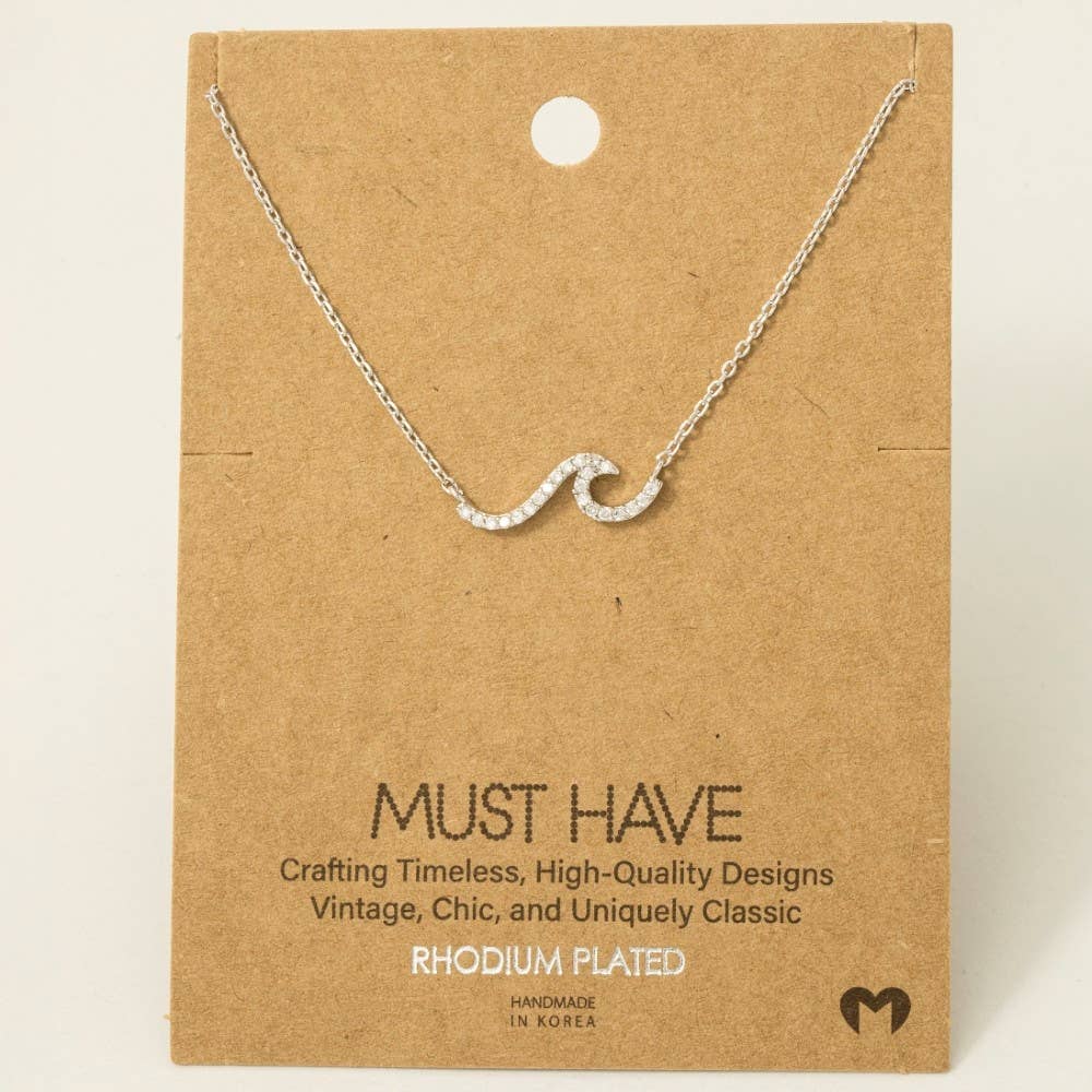 Fame Accessories - Gold Dipped Pave Wave Pendant Necklace: R