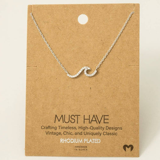 Fame Accessories - Gold Dipped Pave Wave Pendant Necklace: S