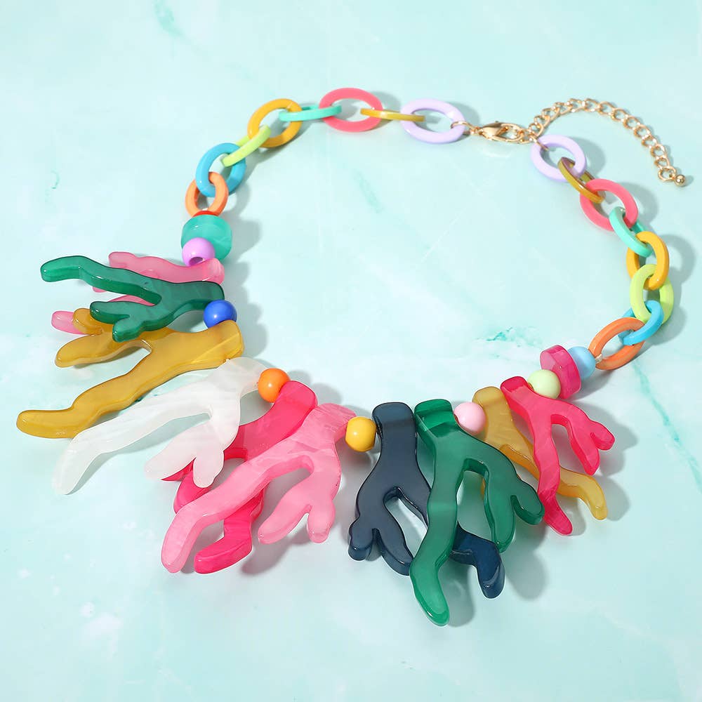 Sensibling Corp. - Celluloid Acetate Coral Beaded Collar Necklace: Red