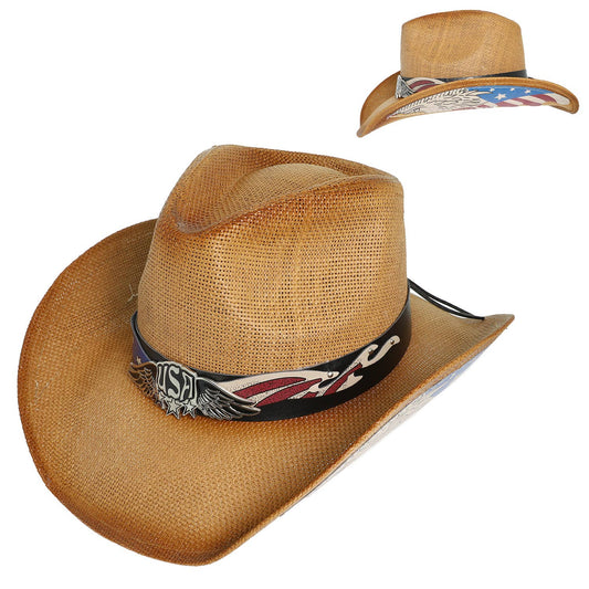 SP Sophia Collection - Patriotic Western Star Cowboy Hat With Band : Brown