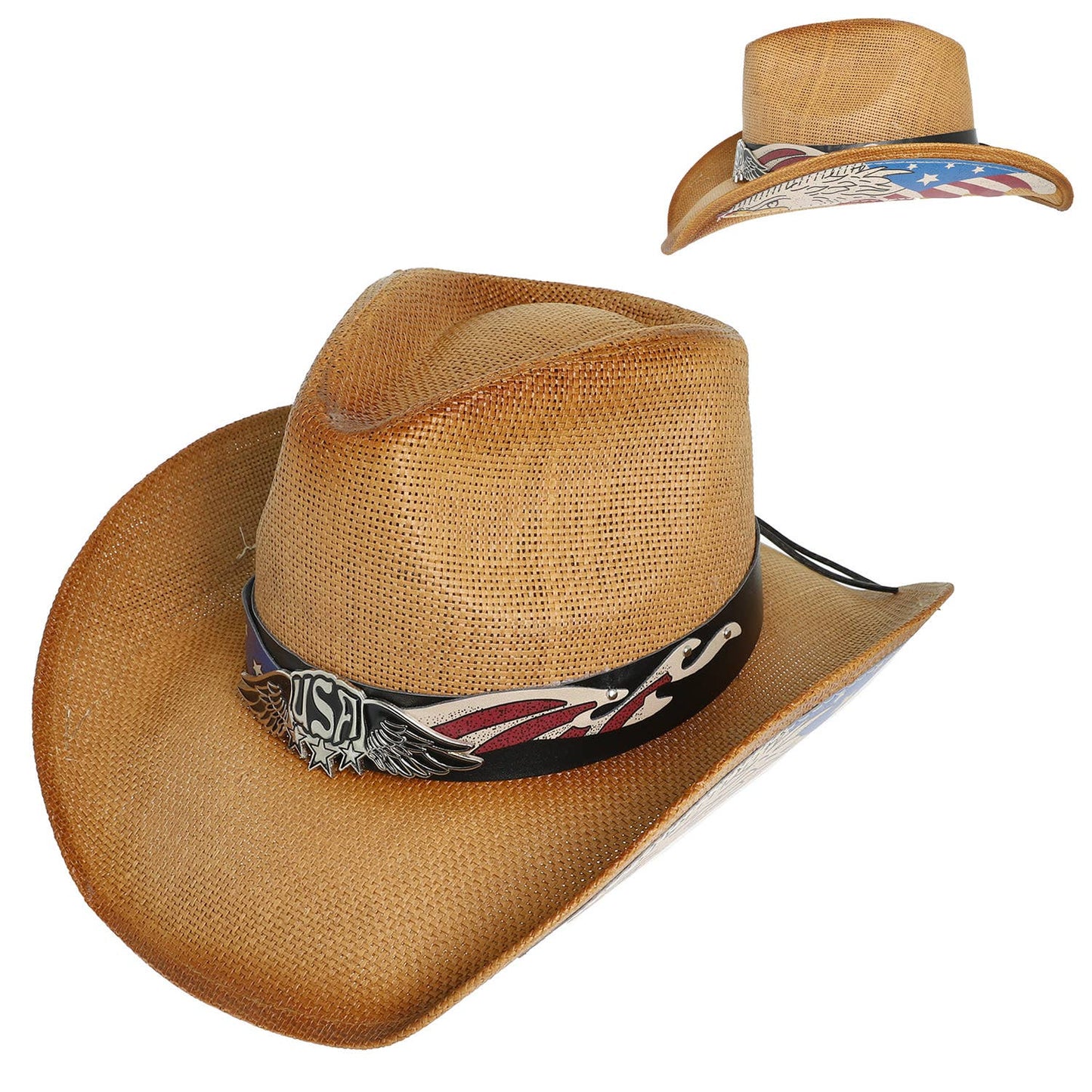 SP Sophia Collection - Patriotic Western Star Cowboy Hat With Band : White