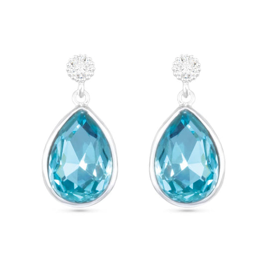 Amanda Blu - Pear Shaped Blue CZ Drop Earrings -  Silver