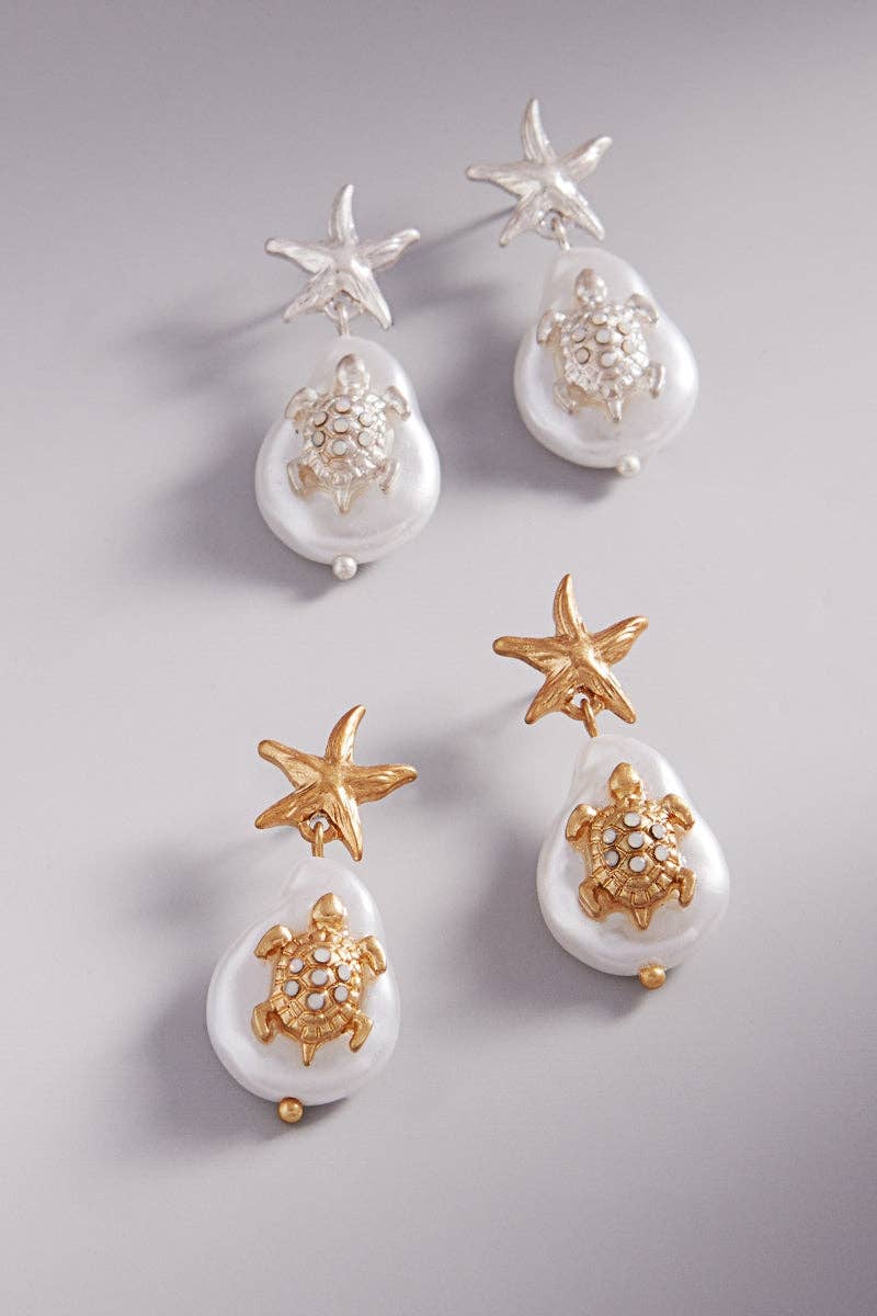 Designature New York - Summer Turtle Pearl Hypoallergenic Post Earrings: VG / ONE