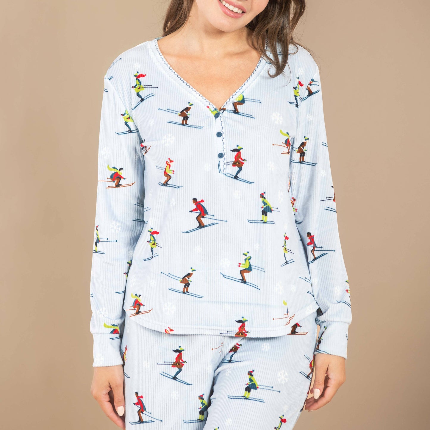Amanda Blu - It's Snow Time Ski Pajama Top | Long-Sleeve Winter PJs: M