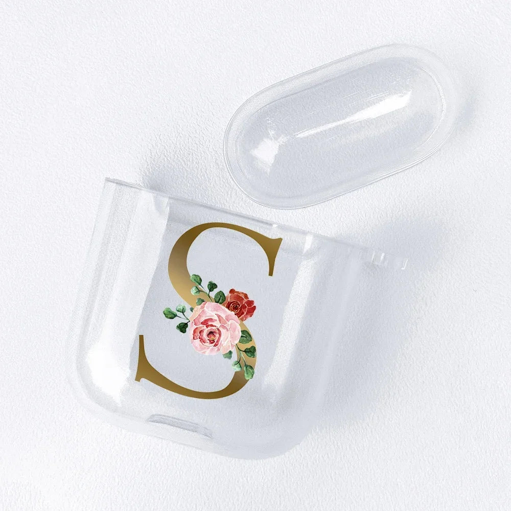 Rose Gold Alphabet Letter Clear Earphone Case For Apple AirPods 4 3rd 2 Pro2 Transparent Cover For Airpod 1 3 Protective Fundas