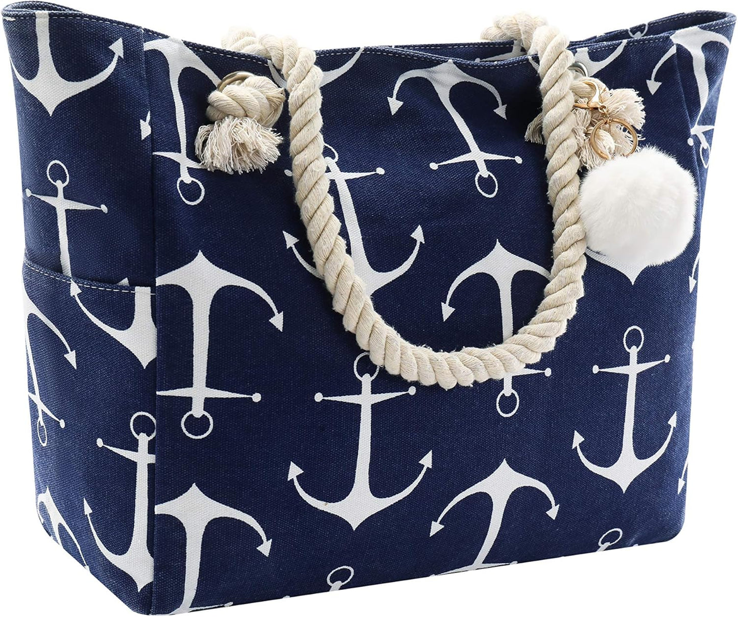 Women Large Beach Canvas Tote Bag with Zipper Pockets for Swim Pool Gym Hiking Picnic Travel