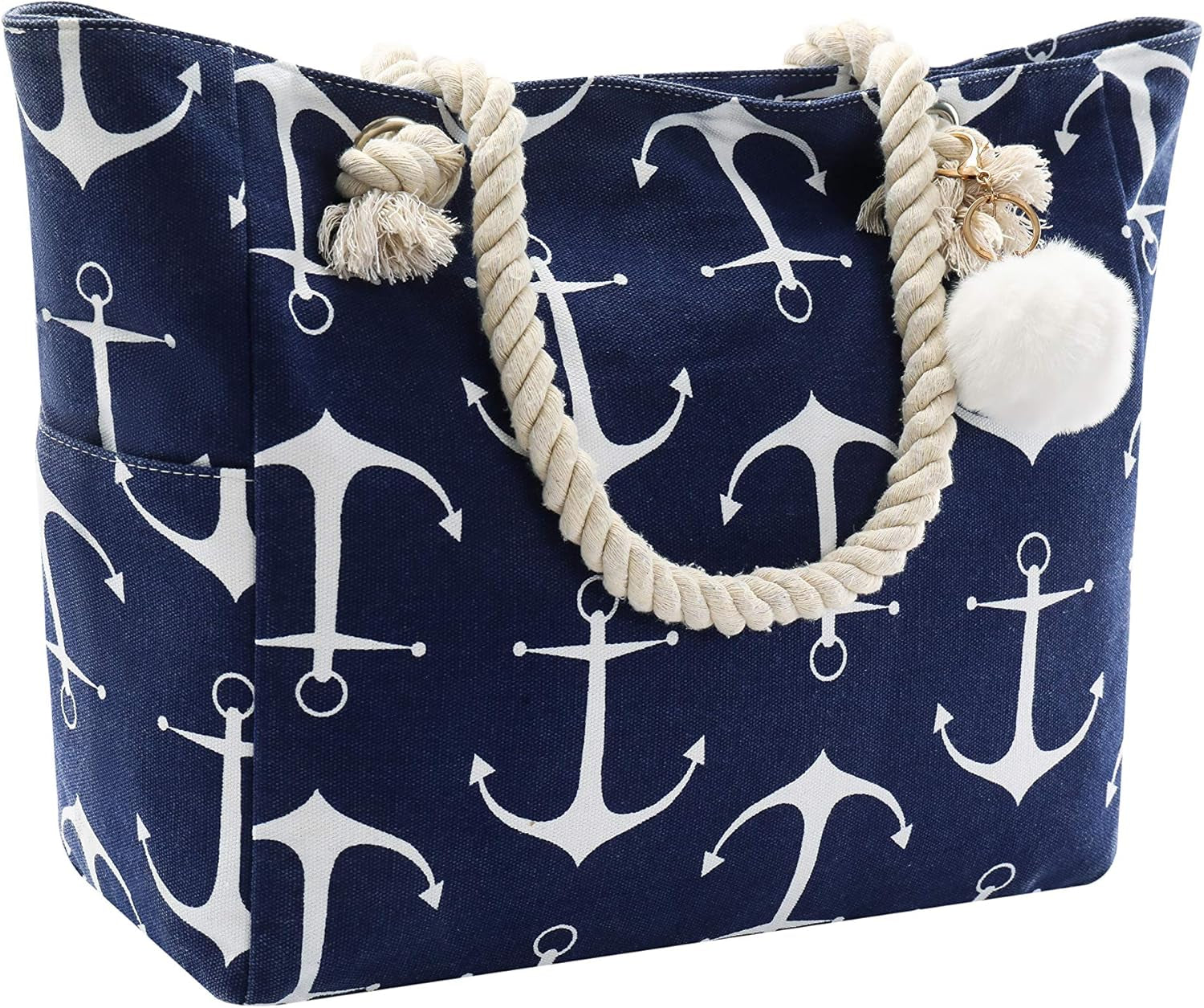 Women Large Beach Canvas Tote Bag with Zipper Pockets for Swim Pool Gym Hiking Picnic Travel