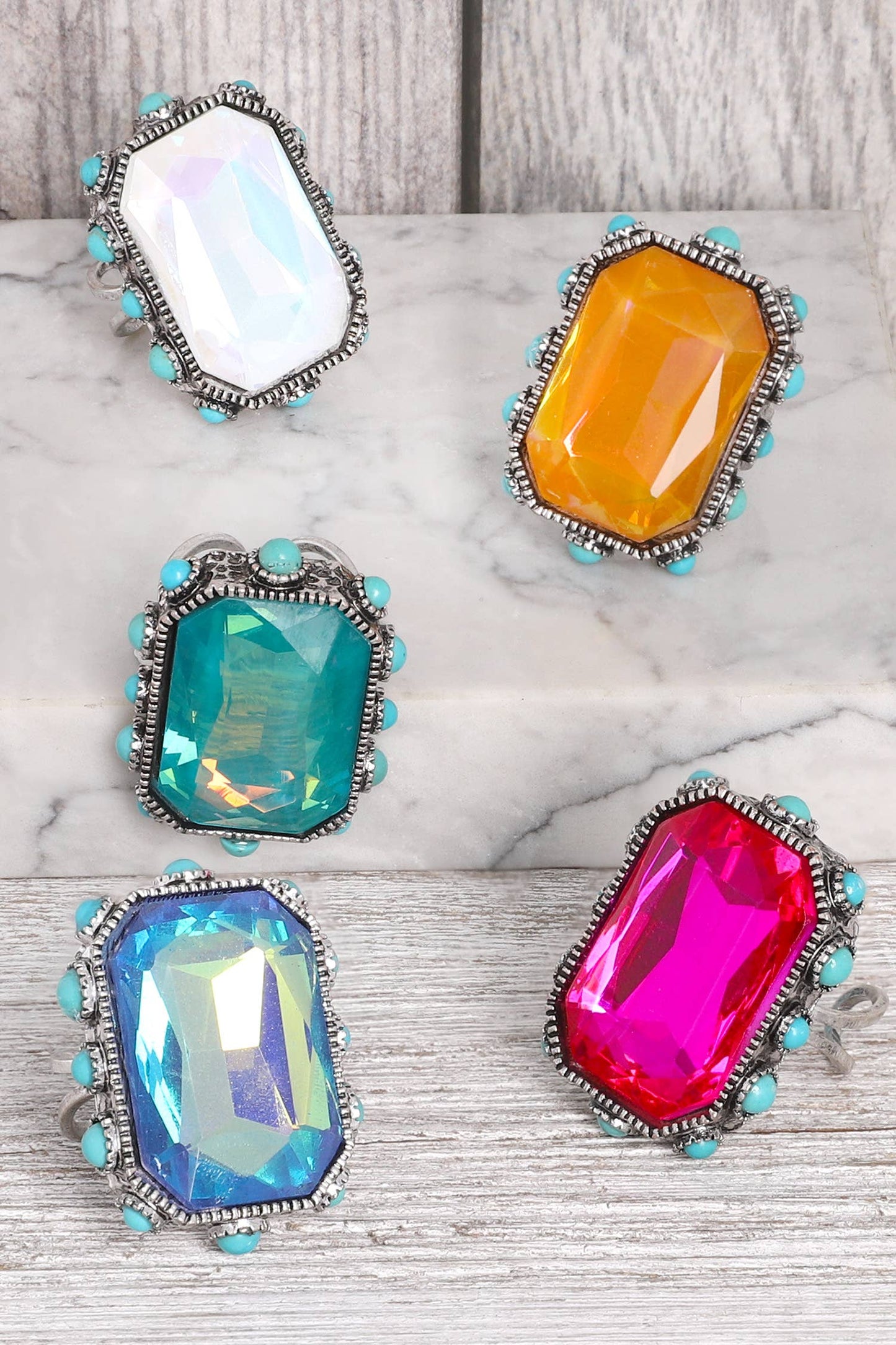 SP Sophia Collection - Western Octagon Cut Crystal Stretch Ring: Fuchsia