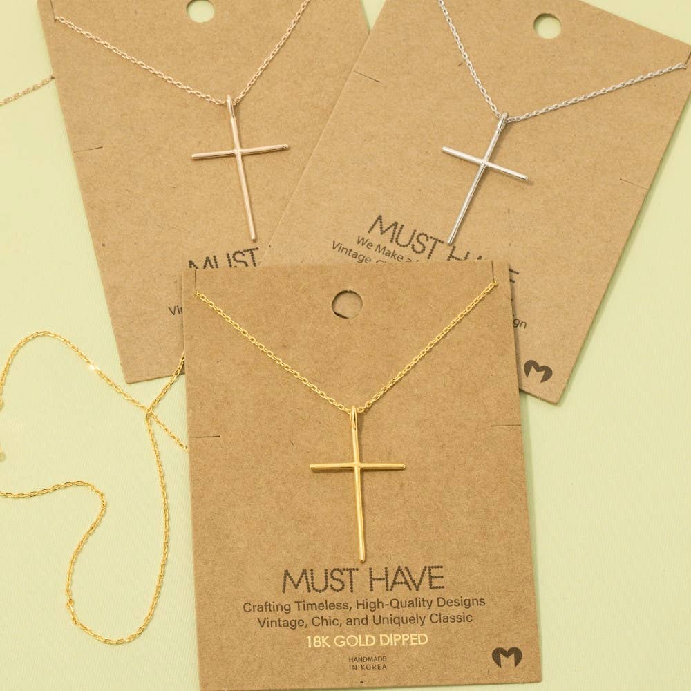 Fame Accessories - Metallic Cross Necklace: R