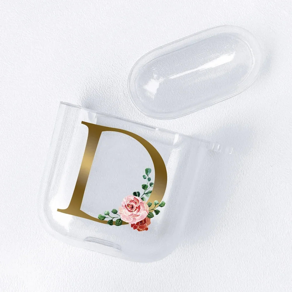 Rose Gold Alphabet Letter Clear Earphone Case For Apple AirPods 4 3rd 2 Pro2 Transparent Cover For Airpod 1 3 Protective Fundas