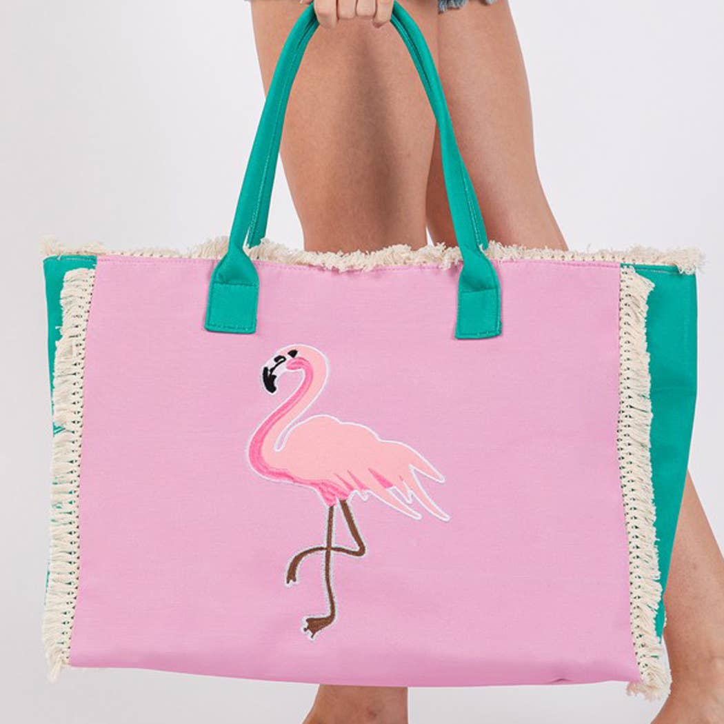 EMBROIDERED ANCHOR PATCH FRINGE TOTE BAG.