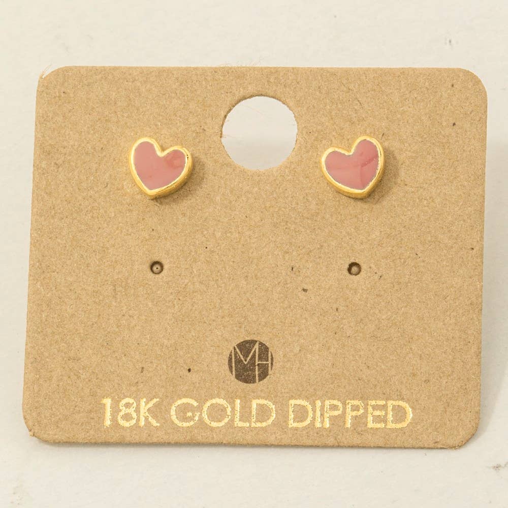 Fame Accessories - Gold Dipped Mini Enamel Heart Stud Earrings: RD