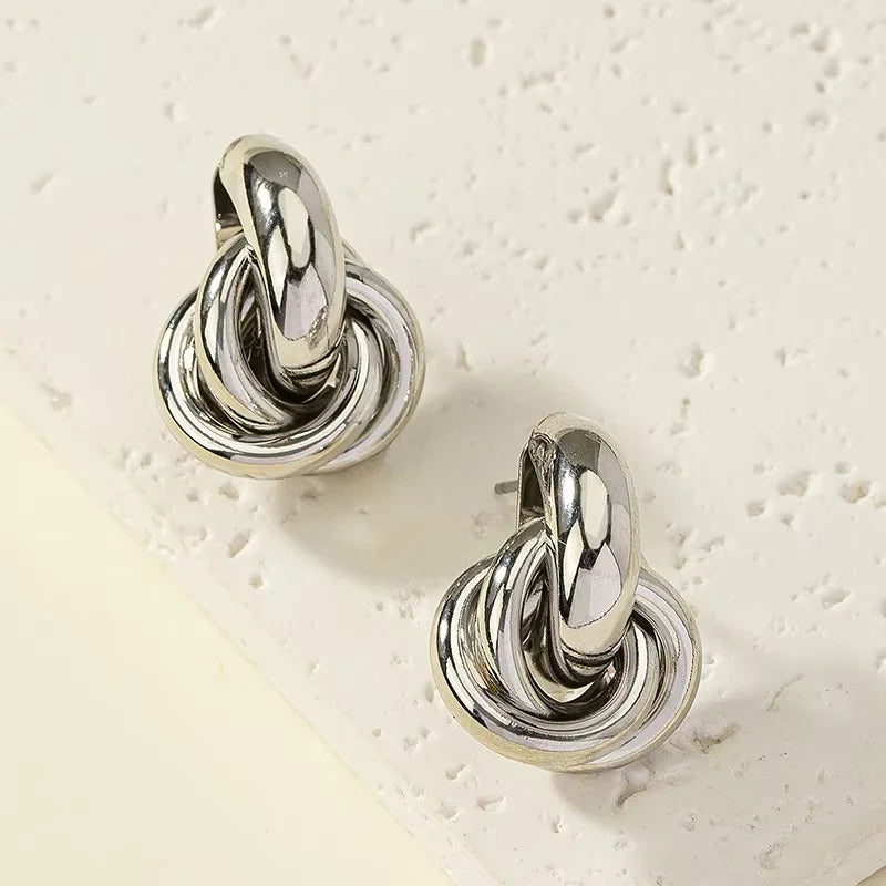 Gold SIlver Color Knot Stud Earring For Women Shiny Color Trendy Earring Stud Cute Daily Wear Jewelry