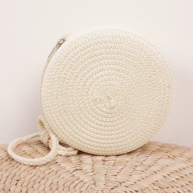 Summer Woven Straw Crossbody Bags for Women Fashion round Handmade Rattan Beach Small Handbag Travel Female Shoulder Bag