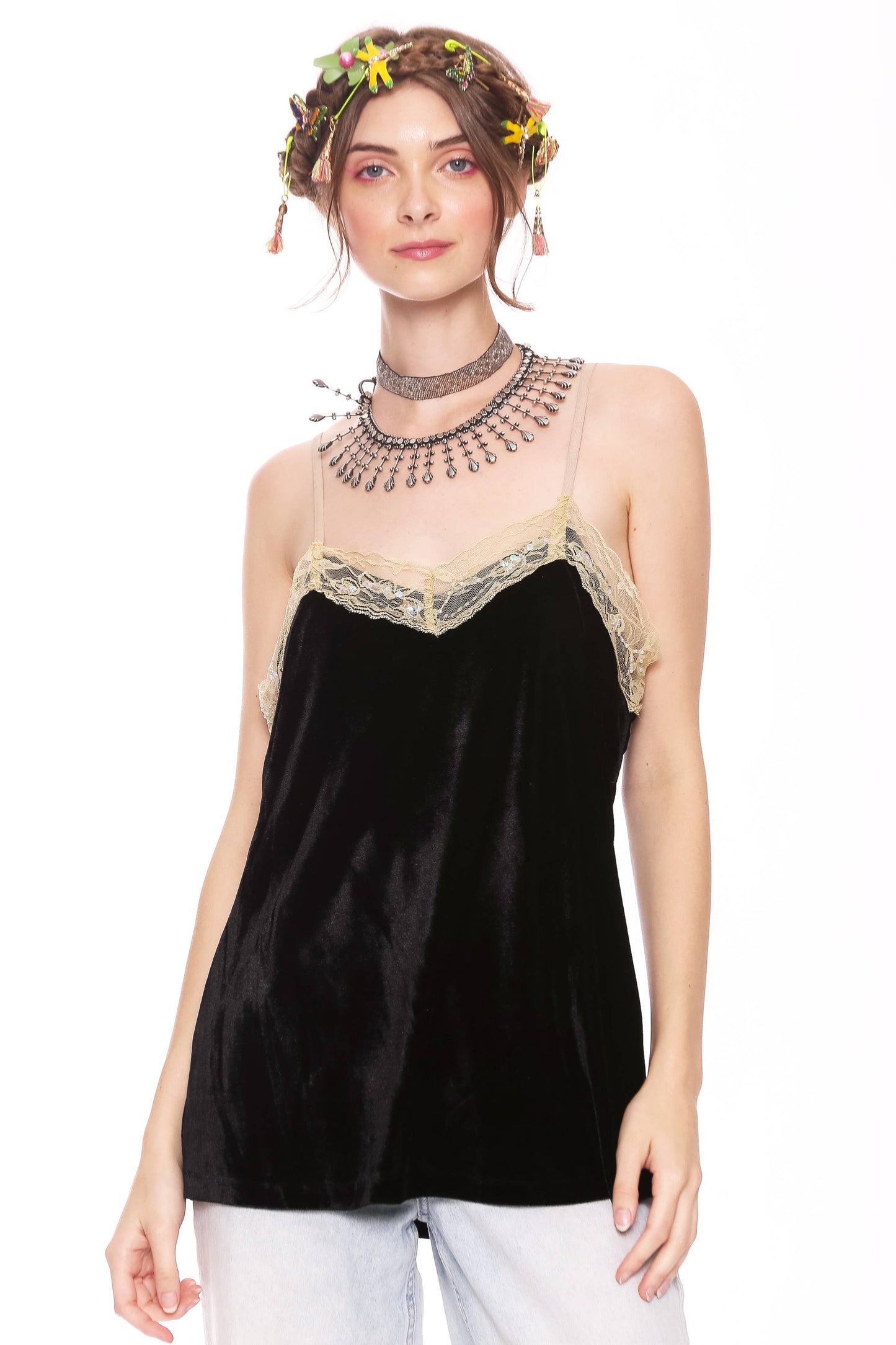 Aratta - Velvet Dreams Cami (Beaded Trim): Black / M
