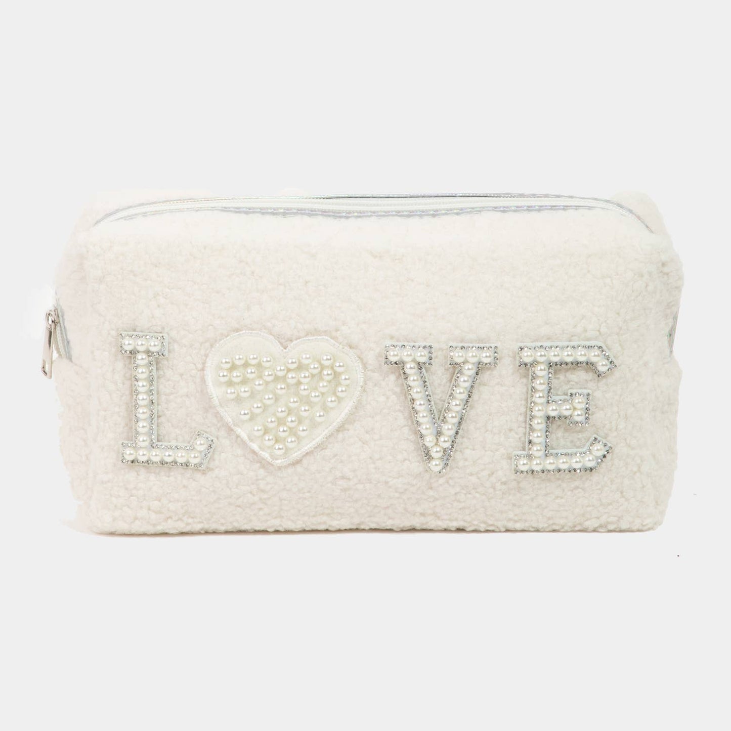 Collections by Fame Accessories - Pearly Studded Love Sherpa Pouch: PU