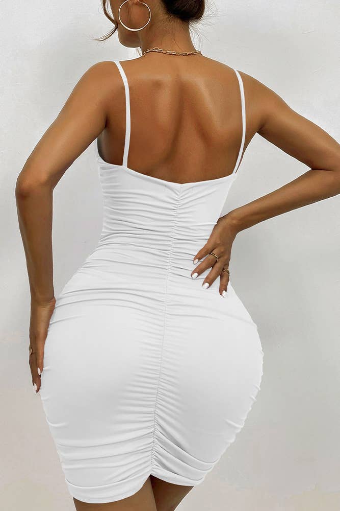 UNISHE - Summer Solid Color Wrapped Spaghetti Bodycon Dress ZK1104: Black / M