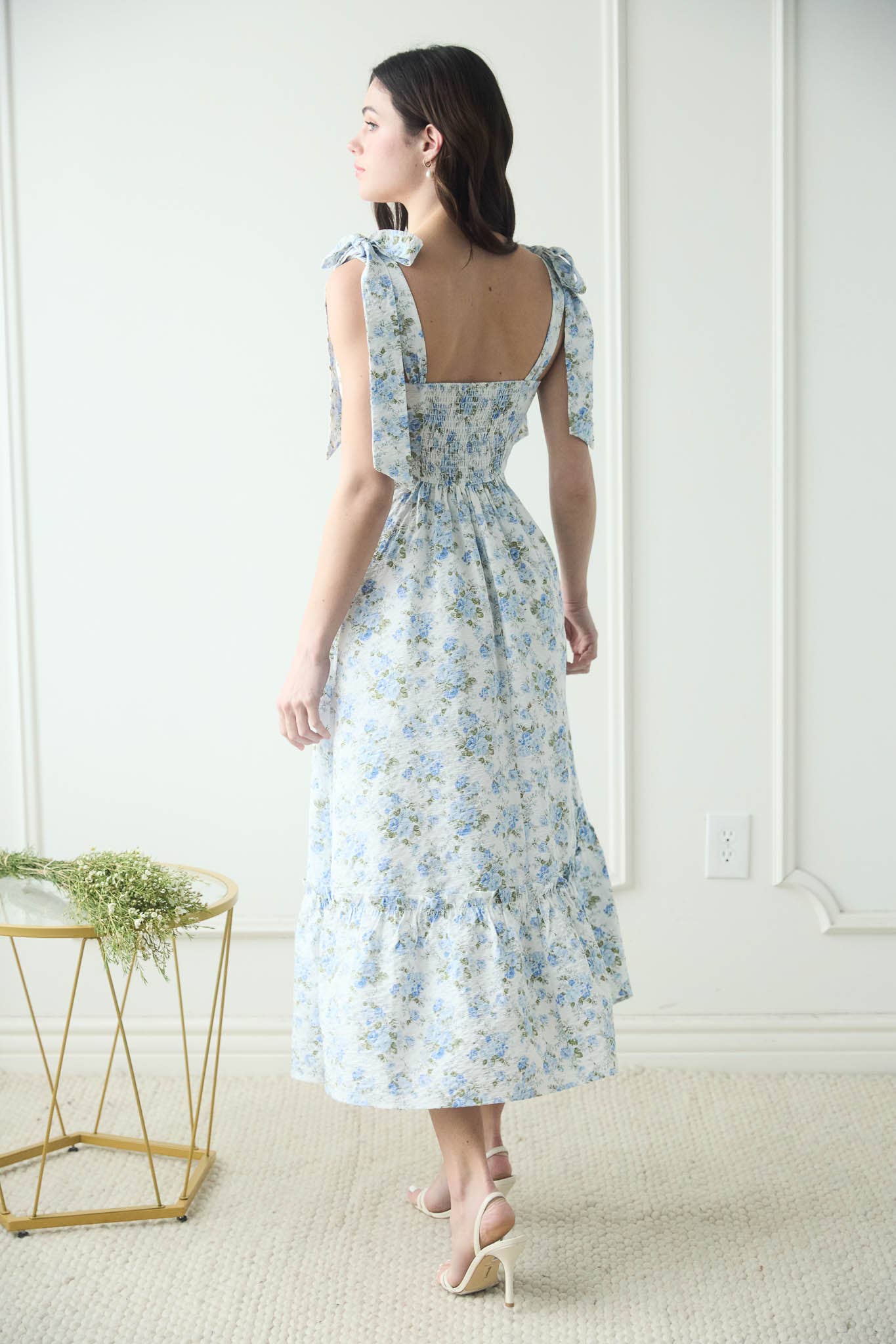 Blu Pepper - FLORAL TIE STRAP RUCHED DETAIL MAXI DRESS: PINK MULTI