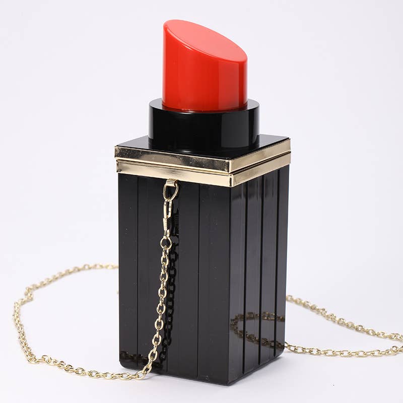 Ole - Acrylic Lipstick Evening Bags : Black-Pink