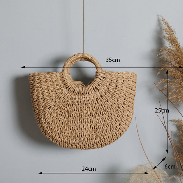 Women's Half Moon Woven Rattan Bag