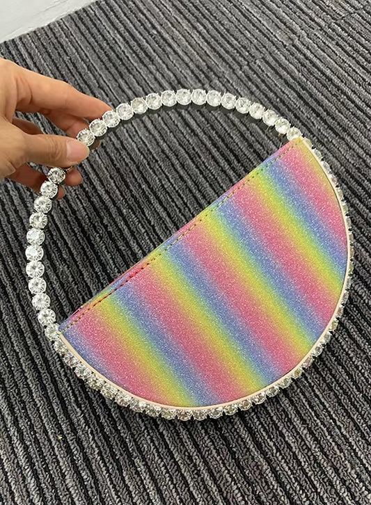 Round Shaped Evening Diamond Clutch Bags for Women Designer Chic Metal Handle Shiny Sequins Purse Female Wedding Handbags
