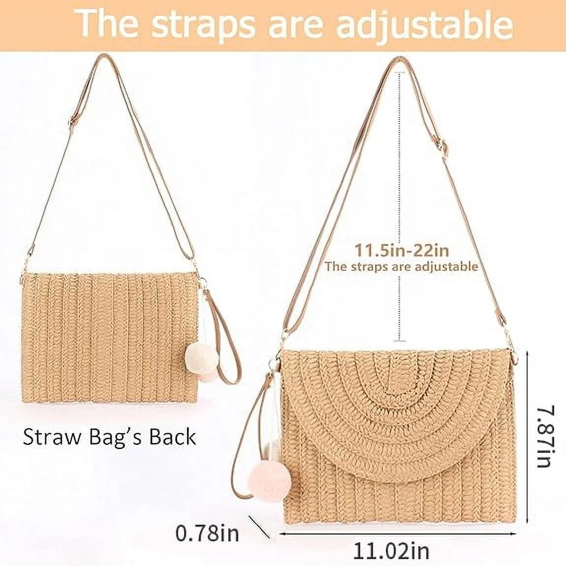 Women'S Paper Straw Shoulder Bag, Beige