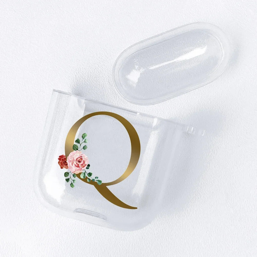 Rose Gold Alphabet Letter Clear Earphone Case For Apple AirPods 4 3rd 2 Pro2 Transparent Cover For Airpod 1 3 Protective Fundas