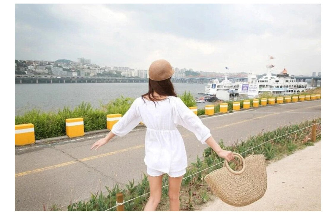 Women's Half Moon Woven Rattan Bag