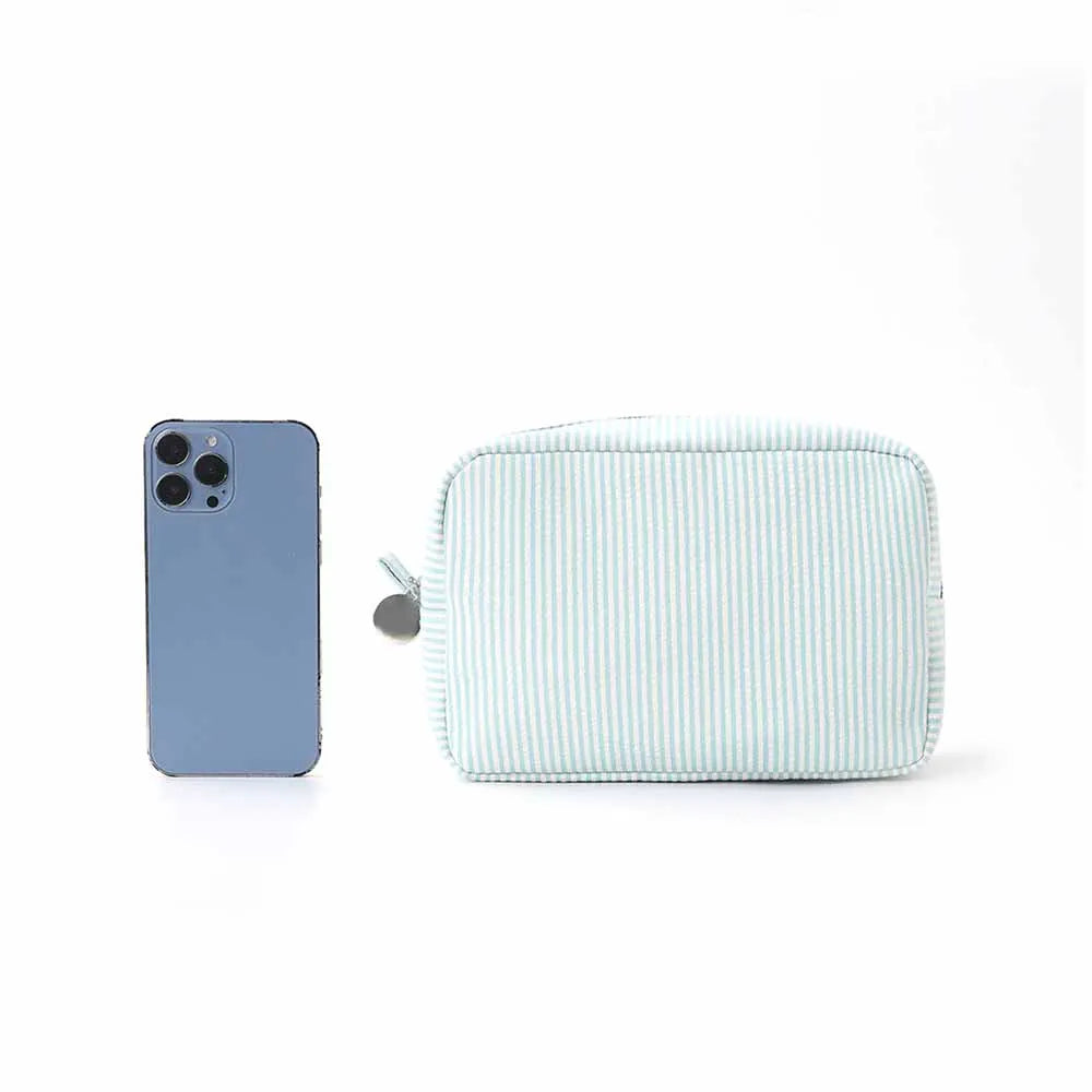 New Seersucker Cosmetic Bag, Personalized Monogrammed Toiletry Bag, Embroidered Make Up Bag,Bridesmaid Makeup Bag, Wedding Gifts