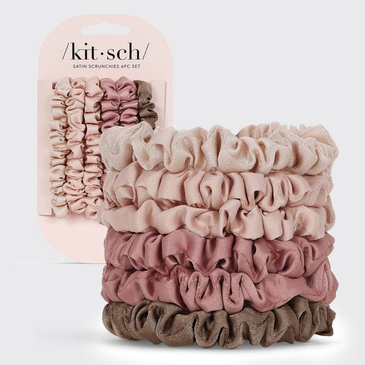 KITSCH - Ultra Petite Satin Scrunchies 6pc - Terracotta