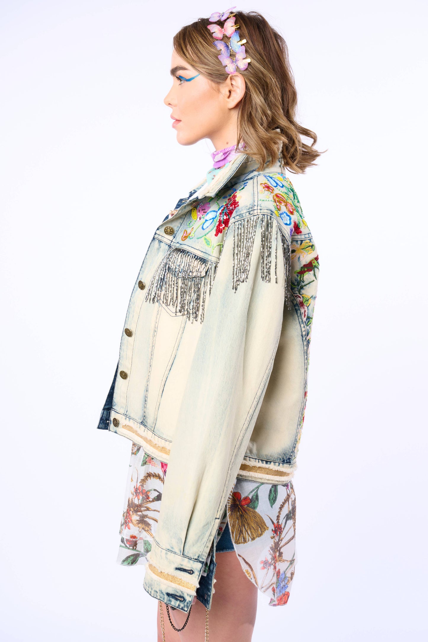 Aratta - Country Queen Embellished Denim Jacket: Washed Denim / M