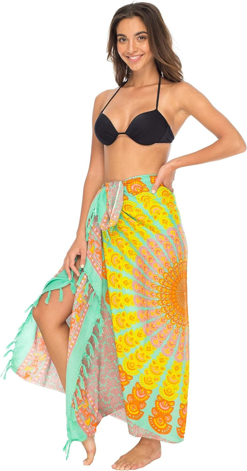 Womens Sarong Beach Swimsuit Bikini Cover up Wrap Peacock & Clip