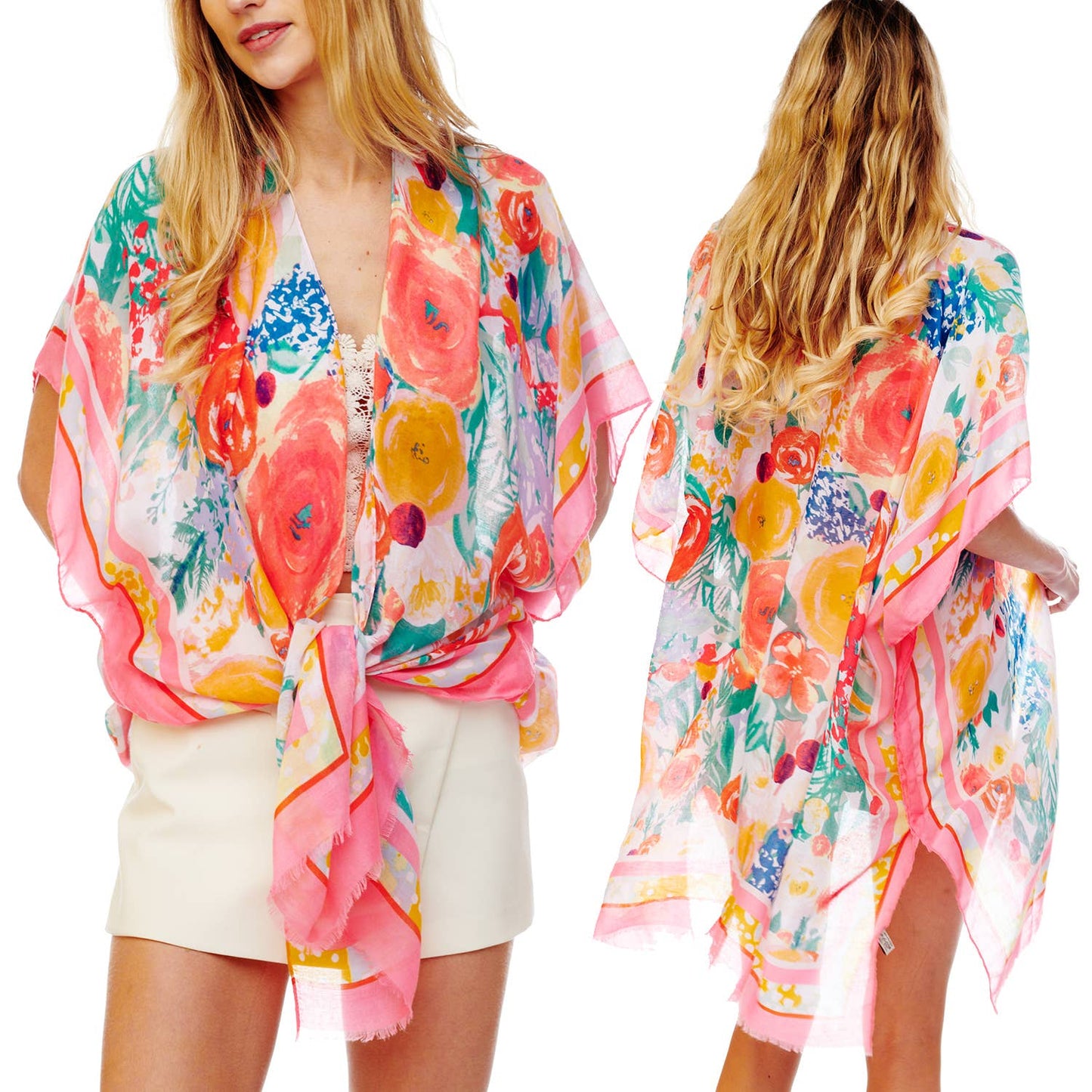 SP Sophia Collection - Botanical Garden Theme Printed Kimono : Pink