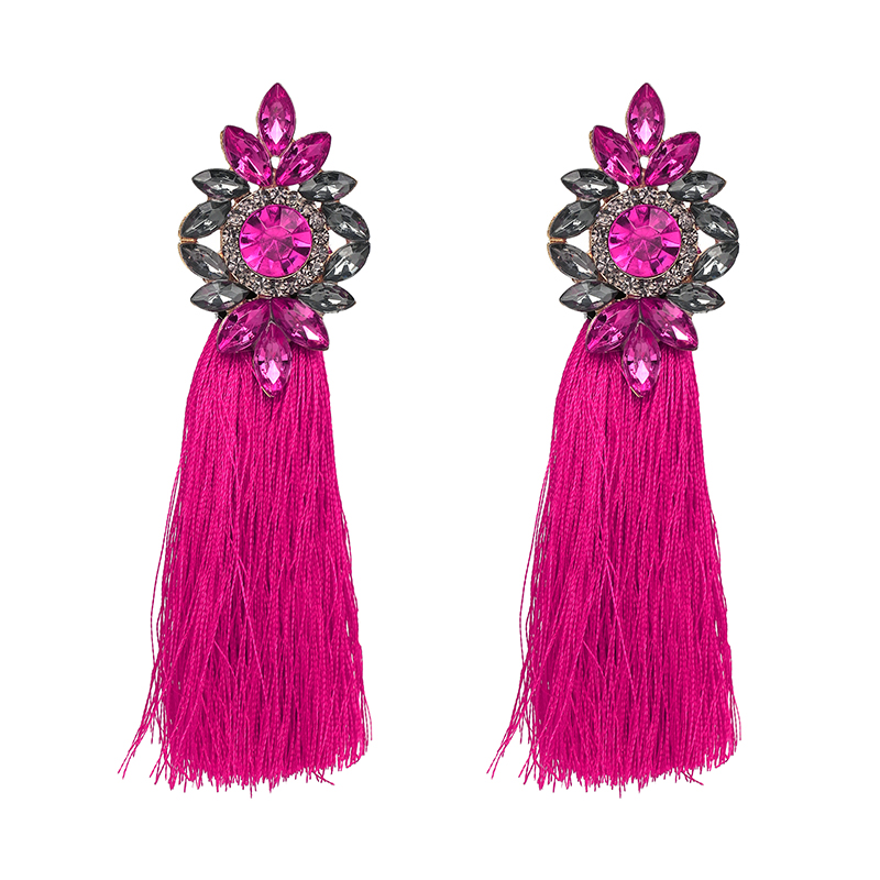 Glamour Rhinestone Hot Pink Tassel Women's Earrings